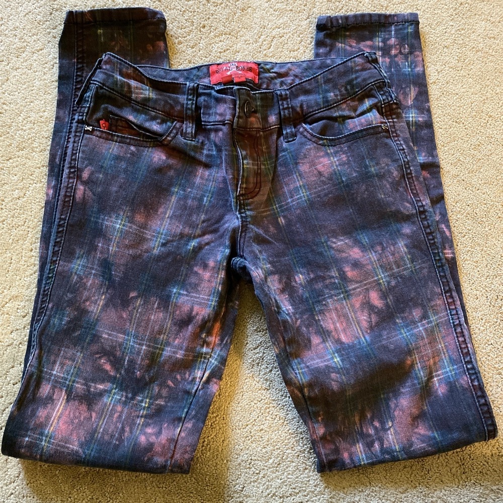 ROYAL BONES DAANG GOODMAN JUNIOR'S PLAID TIE-DYE AKINNY JEANS SIZE 3 EUC